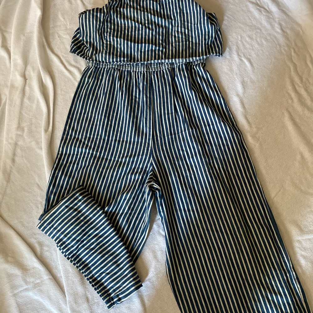 Summer jumpsuit/jumper blue and white striped by My Michelle for girls size XLG.
